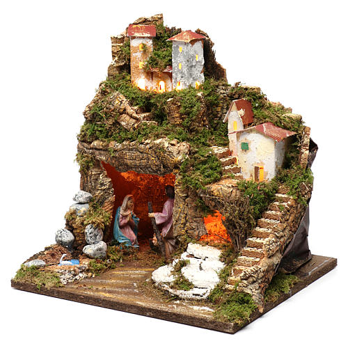 Complete Nativity Scene with Village and Lights for 10 cm Nativity, dimension 40X30X30 cm 2