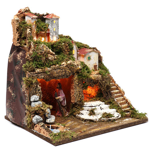 Complete Nativity Scene with Village and Lights for 10 cm Nativity, dimension 40X30X30 cm 3