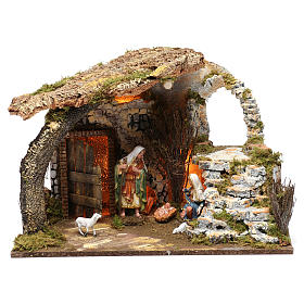 Capanna per presepe 15 cm con natività e luci, dimensioni 40X50X30 cm 