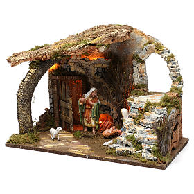Capanna per presepe 15 cm con natività e luci, dimensioni 40X50X30 cm 