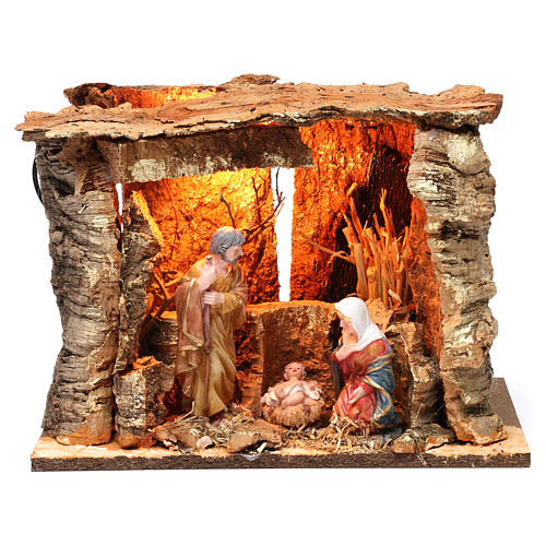 Cabane pour crèche 15 cm avec nativité et éclairage 20x30x20 cm différents modèles 1