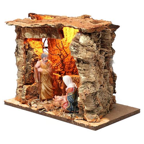 Cabane pour crèche 15 cm avec nativité et éclairage 20x30x20 cm différents modèles 3