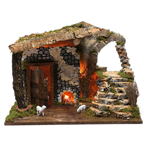 Stable with fire and goats, 40X50X30 cm 1