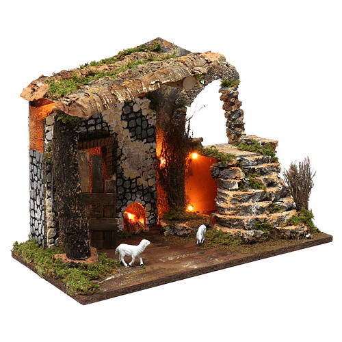 Stable with fire and goats, 40X50X30 cm 3