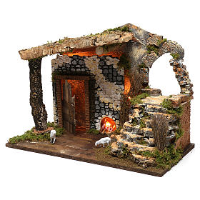 Capanna con fuoco e caprette, dimensioni 40X50X30 cm 