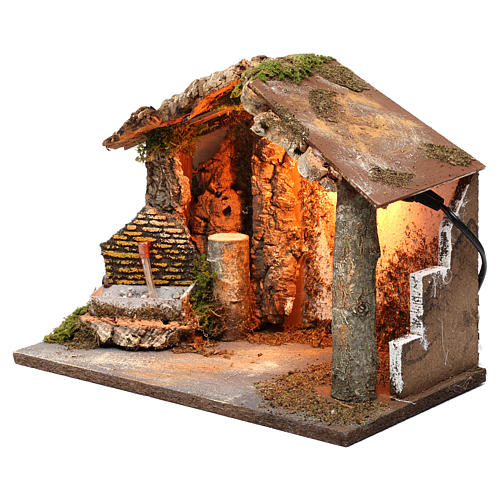 Stable with lights and fake fountain for Nativity Scene, 25X30X20 cm 2