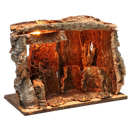 Stable with lights and tree for Nativity Scene, 25X30X20 cm 3