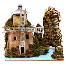 Moinhos para Presépio: Moinho de vento perto de curso de água 20x20x15 cm