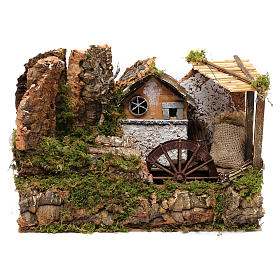 Water mill with waterfall for Nativity 25x33x18cm