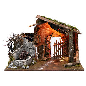 Capanna con mulino e luce 45x60x35 cm