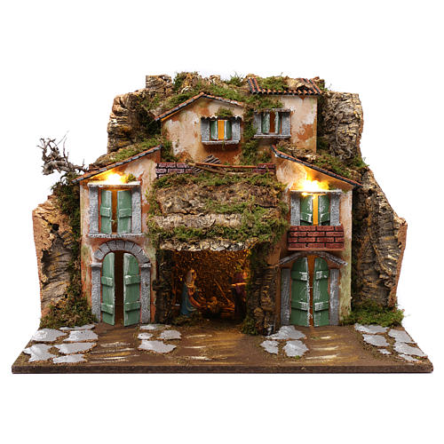 Grotte avec Nativité et maisons 45x60x50 cm 1