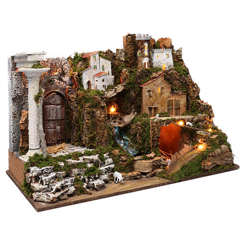 Small Town with Waterfall and Lights 50x75x40 cm 3