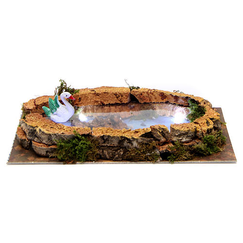 Kleiner Teich und Schwan, mit Beleuchtung, Krippenzubehör, 5x20x10 cm 1