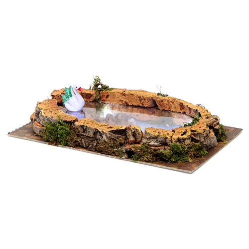 Kleiner Teich und Schwan, mit Beleuchtung, Krippenzubehör, 5x20x10 cm 4