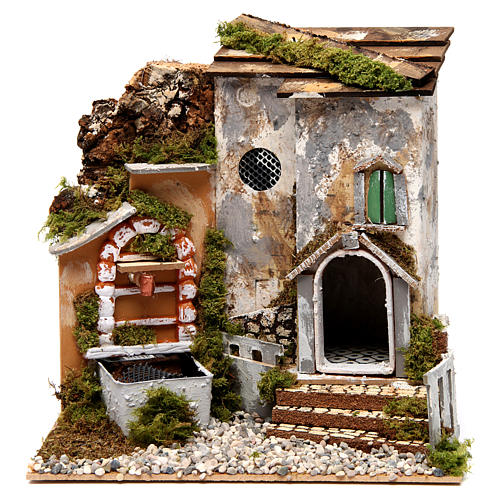 Landhaus mit Brunnen 25x25x20cm für Krippe 1