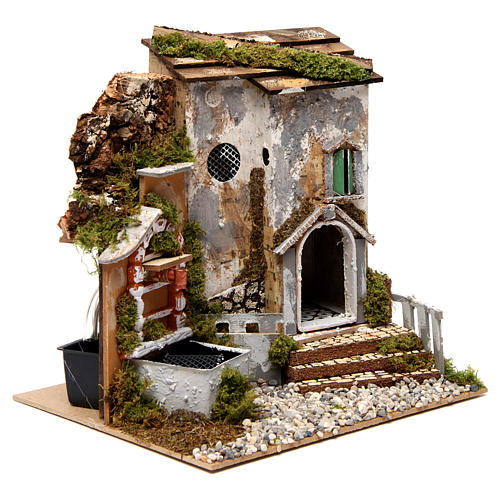 Landhaus mit Brunnen 25x25x20cm für Krippe 3