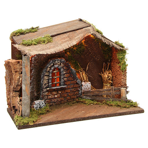 Hut with light and barn for Nativity Scene 30x40x20 cm 3