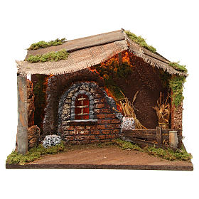 Cabin with light and hayloft for nativity 30x40x20 cm