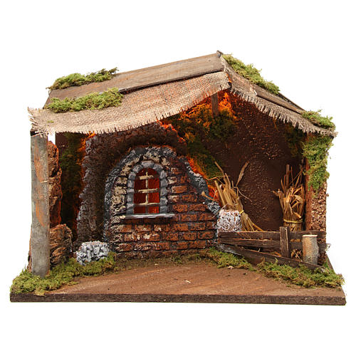 Cabin with light and hayloft for nativity 30x40x20 cm 1