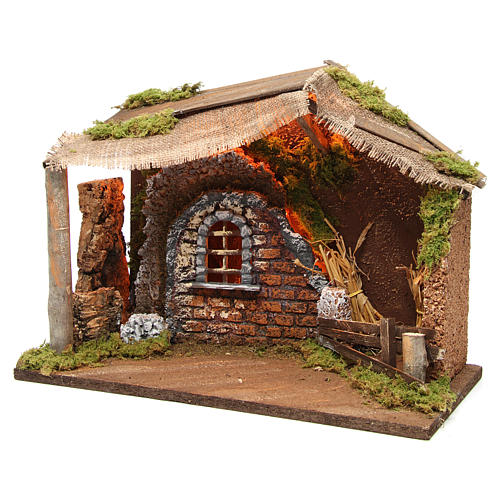 Cabin with light and hayloft for nativity 30x40x20 cm 2