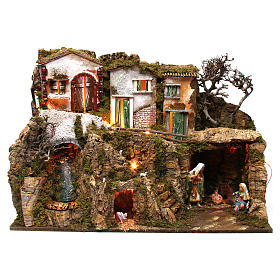 Village avec grotte et Nativité 55x75x40 cm
