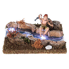 River with battery-operated led lights and fisherman 10x15x15 