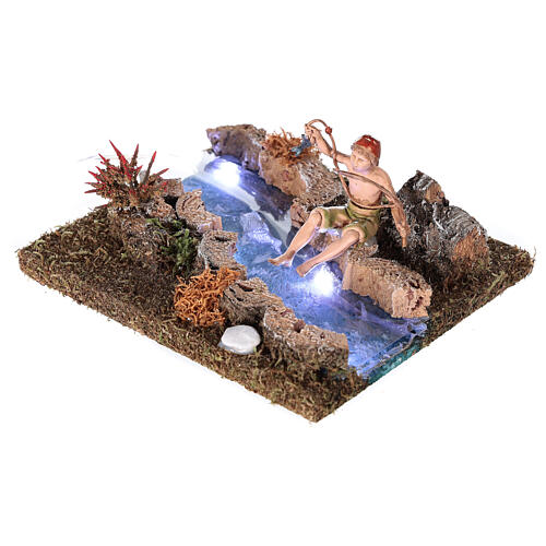 River with battery-operated led lights and fisherman 10x15x15  3
