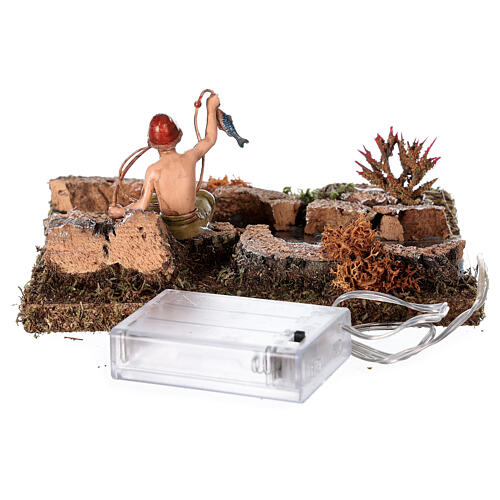 River with battery-operated led lights and fisherman 10x15x15  5