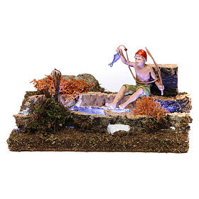 Pontes, Rios, Paliçadas : Rio com Led de pilhas e pescador 10x15x15 cm