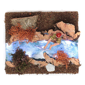 Pontes, Rios, Paliçadas : Rio com Led de pilhas e pescador 10x15x15 cm