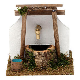 Fontaine avec auvent en bois et pompe à eau 15x15x15 cm