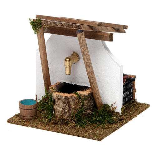 Electric fountain with wooden roof for Nativity Scene 15x15x15cm 2
