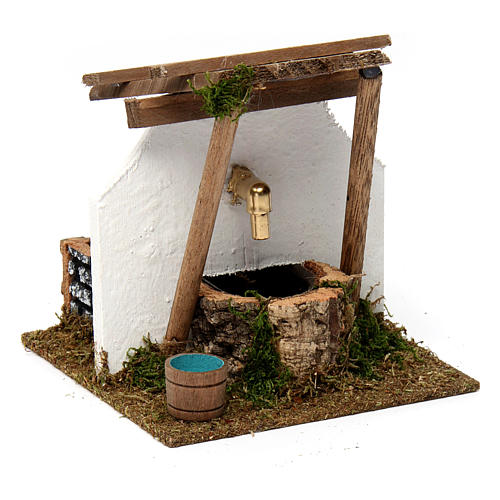 Electric fountain with wooden roof for Nativity Scene 15x15x15cm 3