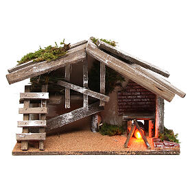 Stall aus Holz, mit Feuerstelle, 25x35x15 cm für Krippe