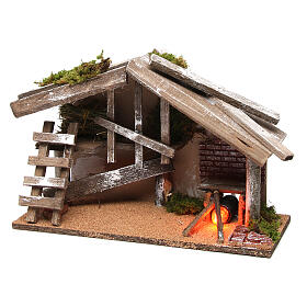 Stall aus Holz, mit Feuerstelle, 25x35x15 cm für Krippe