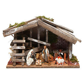 Portales, cabañas y cuevas: Cabaña de madera con Natividad y horno 25x35x15 cm