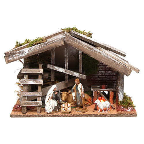 Cabaña de madera con Natividad y horno 25x35x15 cm 1