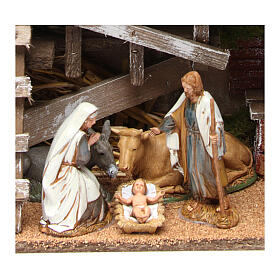 Stajenka drewniana ze sceną narodzenia Jezusa Moranduzzo i piecem, 25x35x15 cm