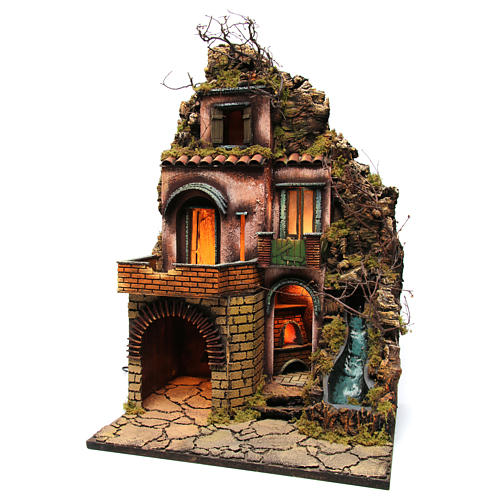 Farmhouse near a waterfall for Neapolitan Nativity Scene 10-12-14 cm 75x70x40 cm 2