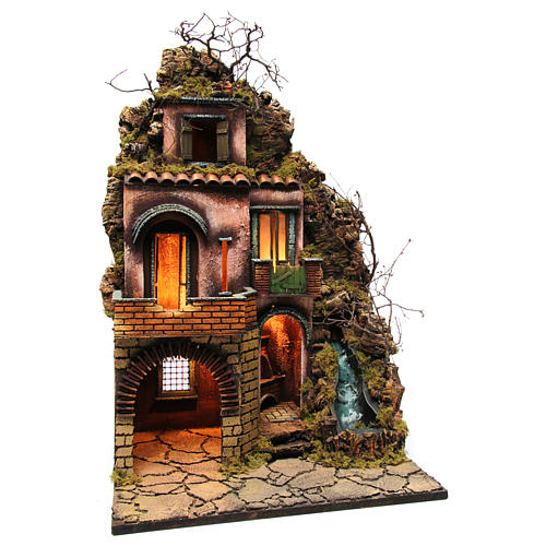 Farmhouse near a waterfall for Neapolitan Nativity Scene 10-12-14 cm 75x70x40 cm 3