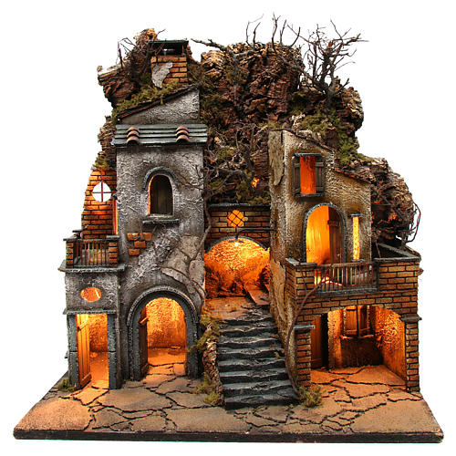 Village with Chimney stack SMOKE EFFECT for Nativity from Naples of 8-10-12 cm 65x60x40 cm 1