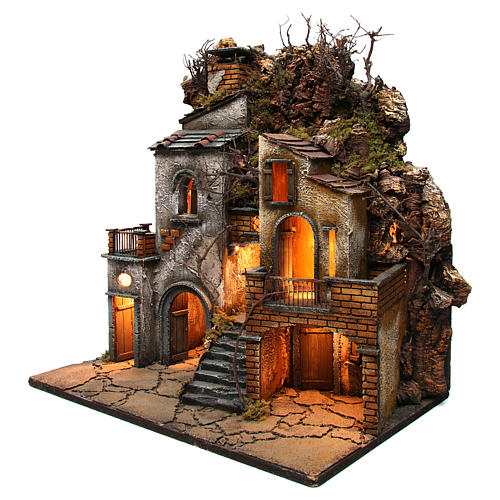 Village with Chimney stack SMOKE EFFECT for Nativity from Naples of 8-10-12 cm 65x60x40 cm 3