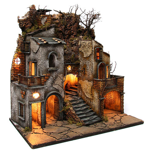 Village with Chimney stack SMOKE EFFECT for Nativity from Naples of 8-10-12 cm 65x60x40 cm 4