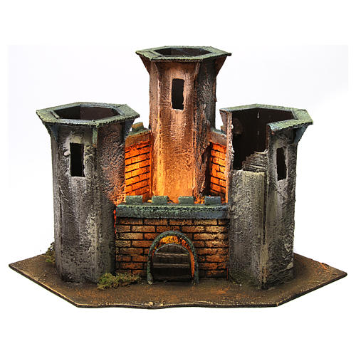 Castle ruins with three towers and lights for Nativity Scene 6 cm 25x30x30 cm 1