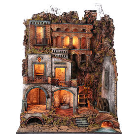 Town with Water Mill nativity from Naples of 10-12-14 cm 100x80x60 cm