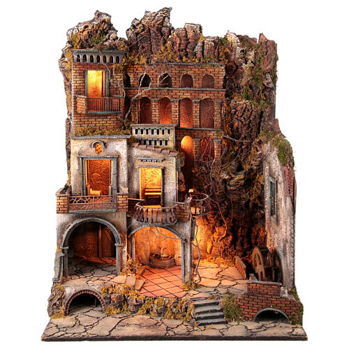 Town with Water Mill nativity from Naples of 10-12-14 cm 100x80x60 cm 1