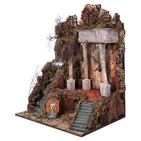 Ambientação para Presépio de Nápoles com Figuras de Altura Média 10-12-14 cm e EFEITO NEBLINA, 105x80x60,5 cm