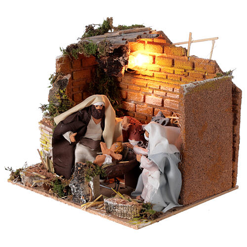 Shack with Nativity for 12 cm nativity scene, with light and movement 20x25x20 cm 2