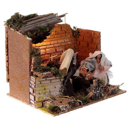 Stable with Nativity for 12 cm nativity with light and movement 20x25x20 cm 3