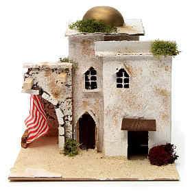 Settings, houses, workshops, wells: Nativity scene setting, Arab house with dome and doorways 20x25x20 cm